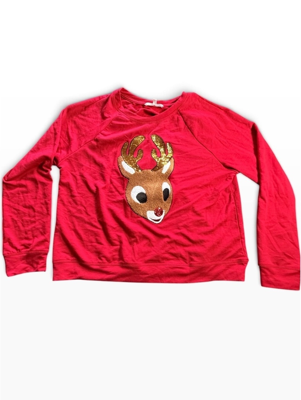 WORKSHOP REPUBLIC CLOTHING red festive reindeer holiday sweatshirt size L New